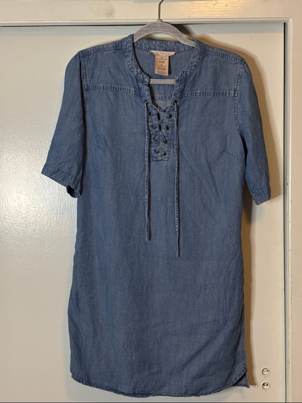 Philosophy Light Wash Chambray Top - Blue